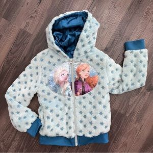 Disney Frozen Light Blue Fleece and Satin Jacket with Anna and Elsa Characters